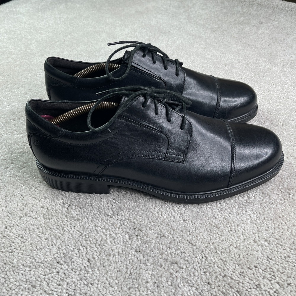 Rockport Shoes Mens 10.5 Wide Black Leather Cap Toe Oxford Lace Up Office Career